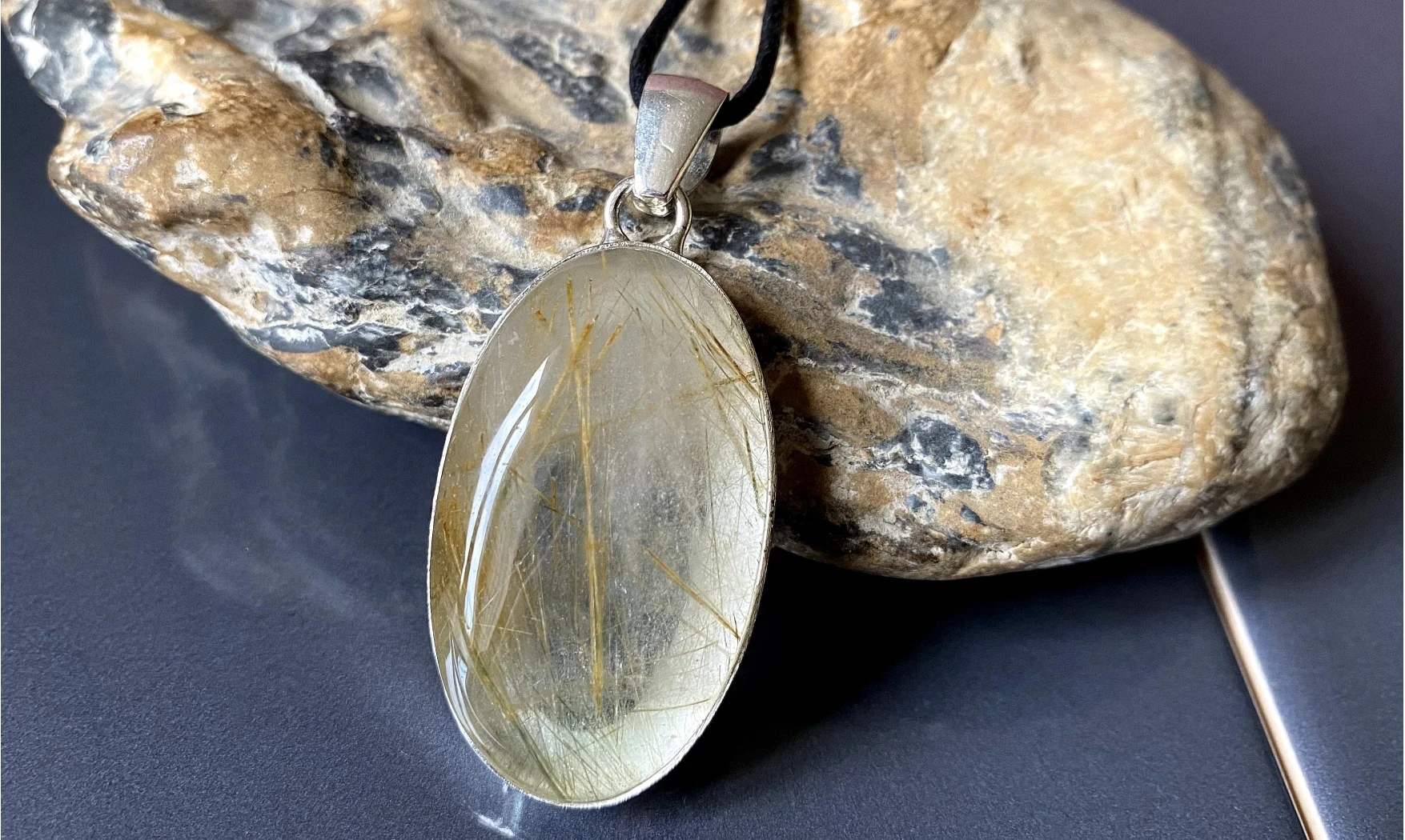 Quartz rutile pierre pendentif & Argent