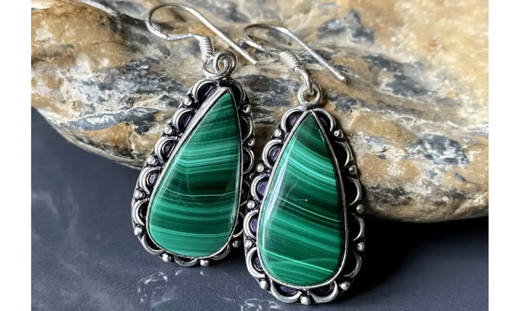 Malachite 925 Silver plated Earrings