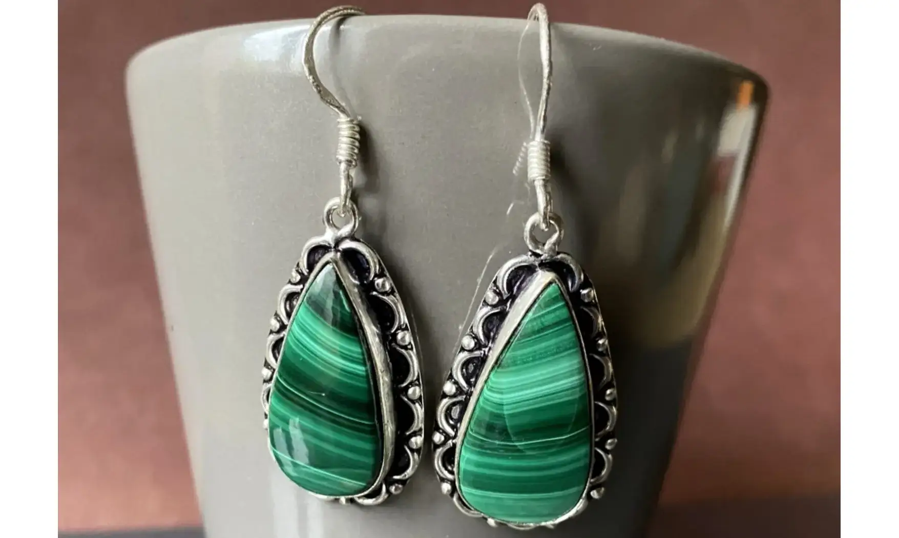Malachite 925 Silver plated Earrings