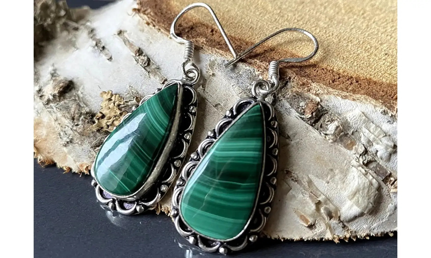 Malachite 925 Silver plated Earrings
