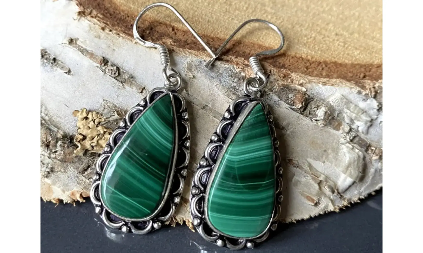 Malachite 925 Silver plated Earrings