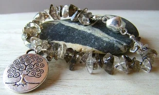 Smoky Quartz Chips Bracelet Tree of life