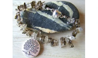 Smoky Quartz Chips Bracelet Tree of life