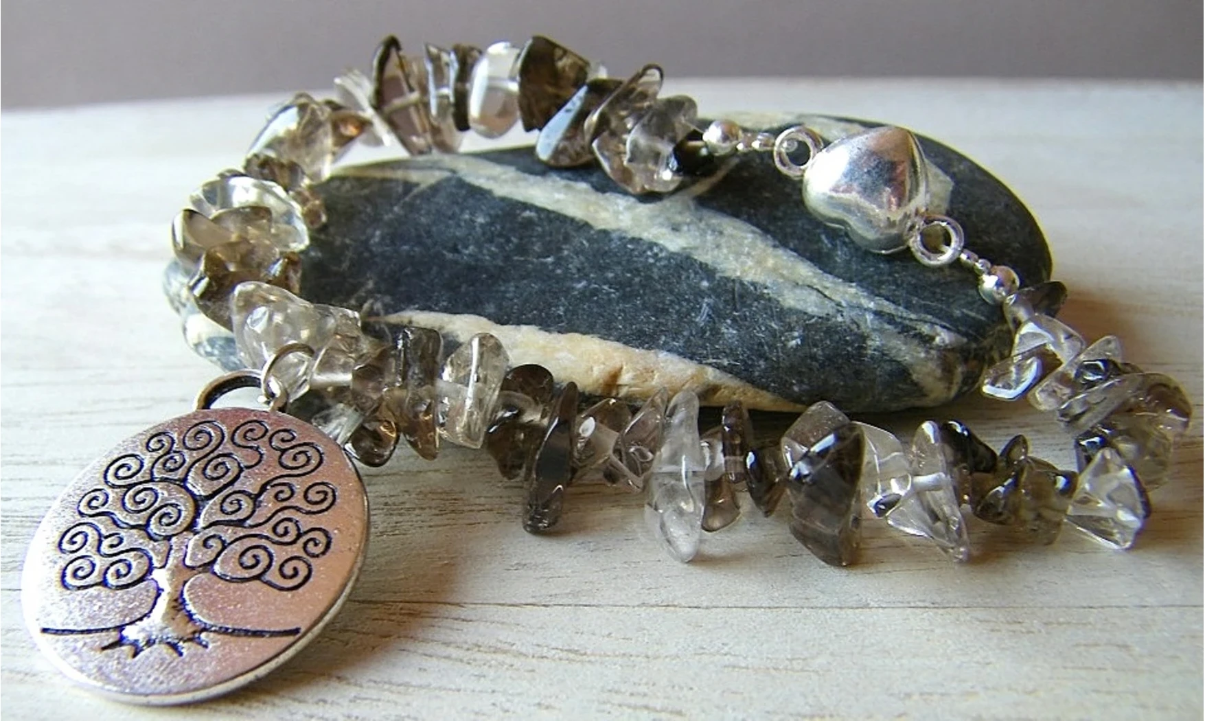 Quartz Fumé Bracelet Arbre de Vie pierre