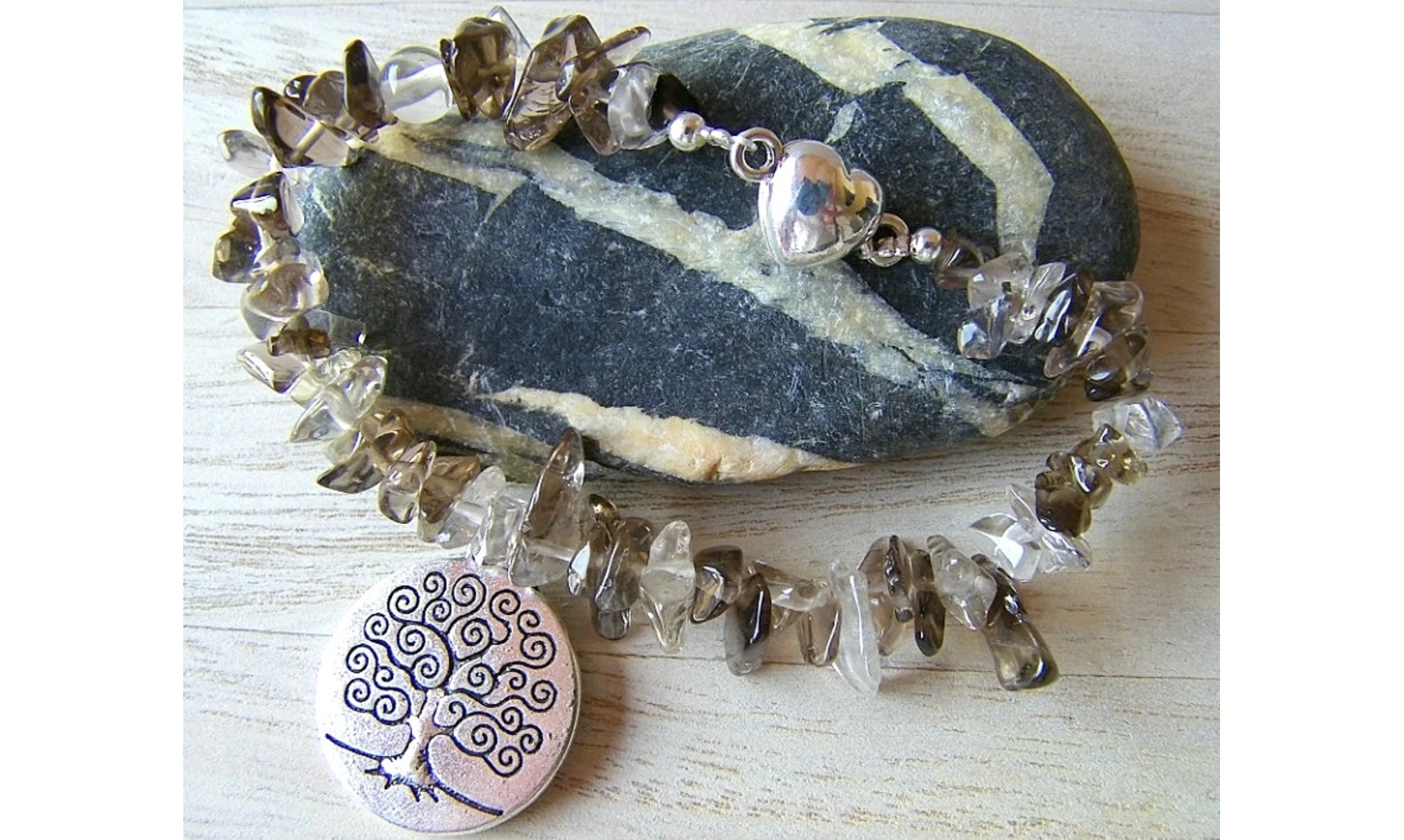 Quartz Fumé Bracelet Arbre de Vie pierre