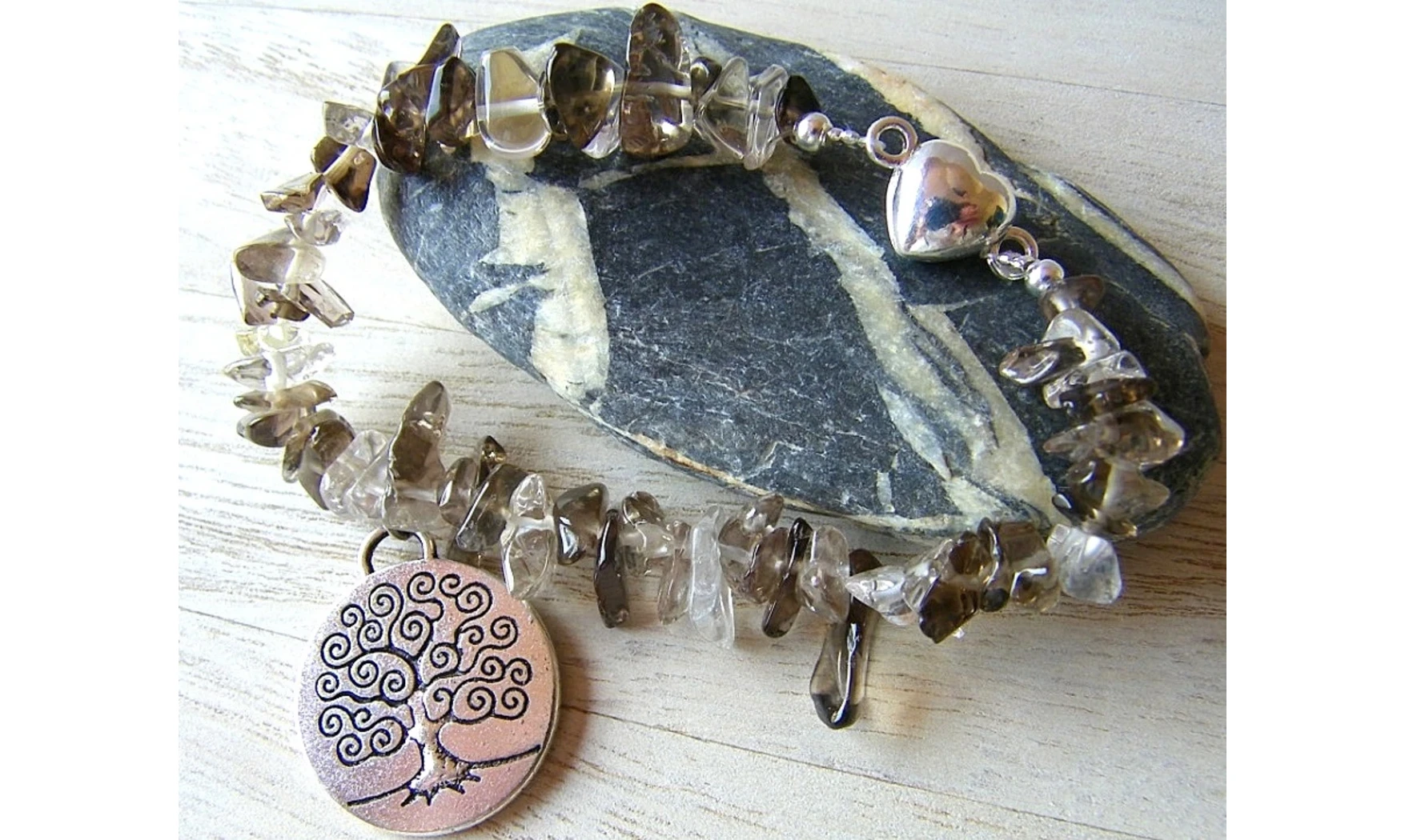 Quartz Fumé Bracelet Arbre de Vie pierre