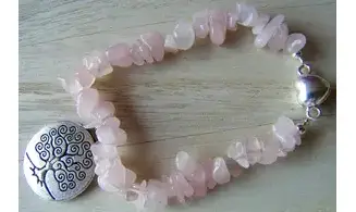 Rose Quartz Chips Bracelet Tree of life