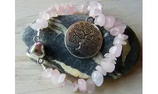 Rose Quartz Chips Bracelet Tree of life