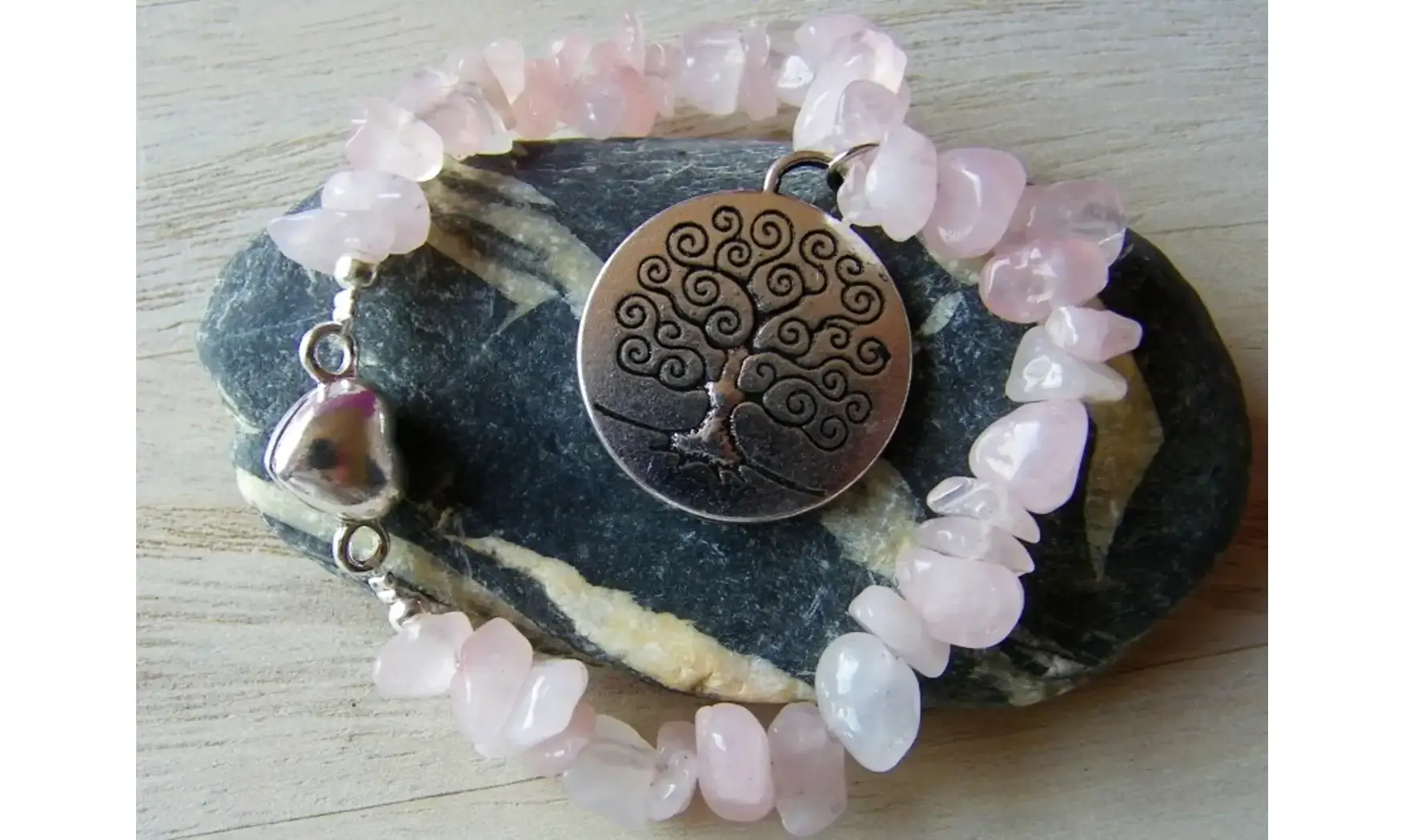 Quartz rose Bracelet Arbre de Vie pierre