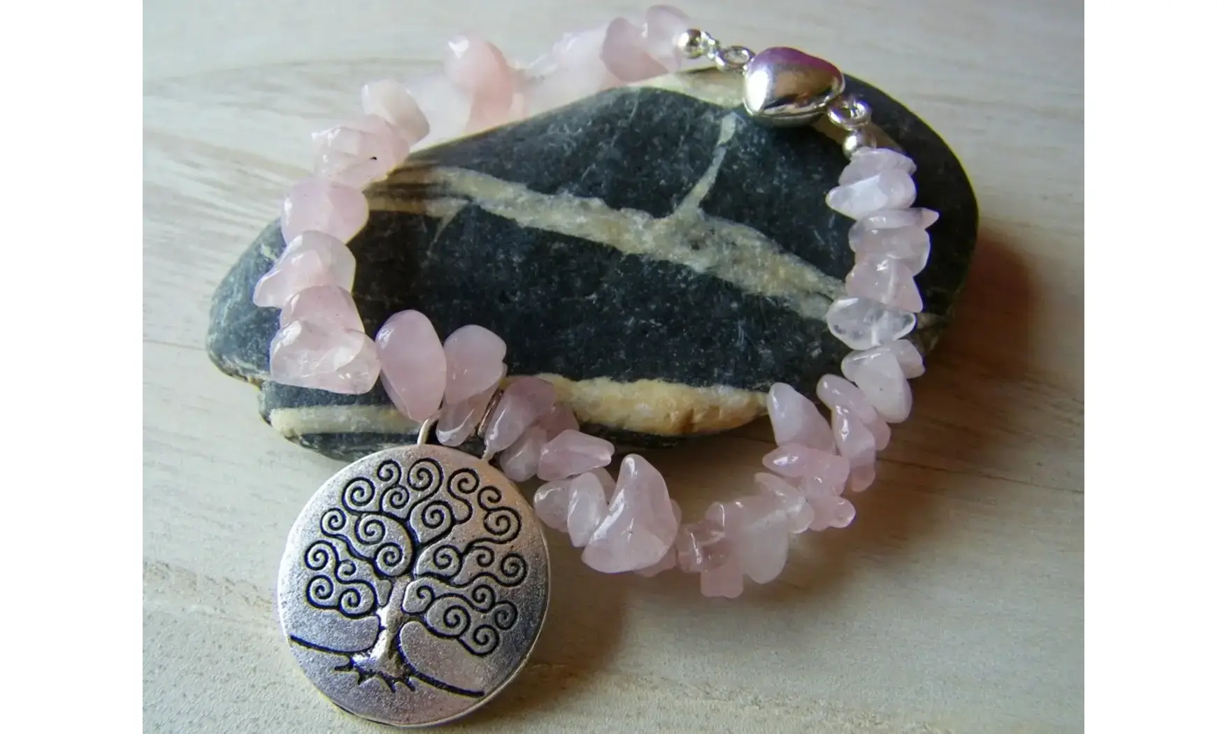 Quartz rose Bracelet Arbre de Vie pierre