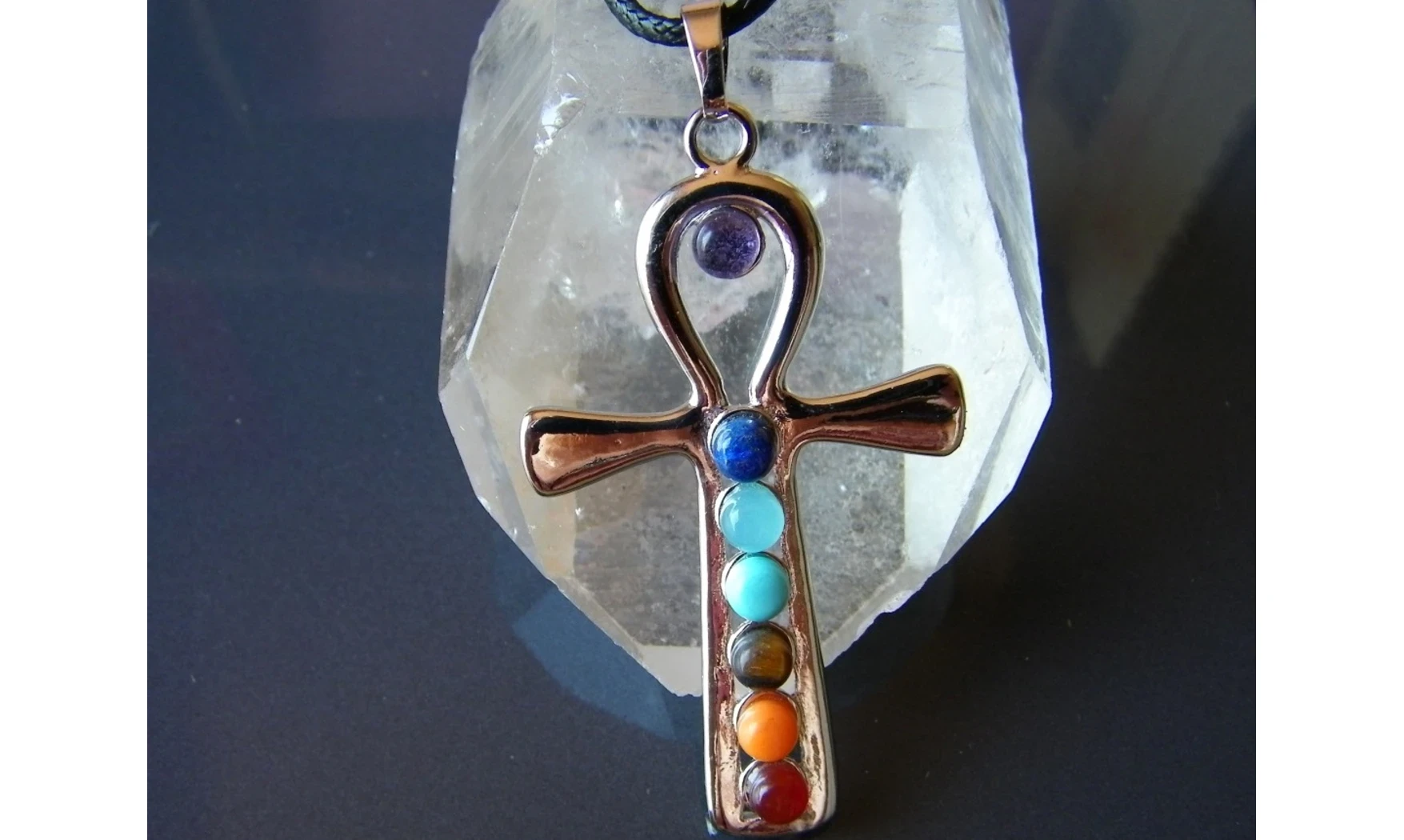 Croix de Vie pendentif 7 Chakras pierres