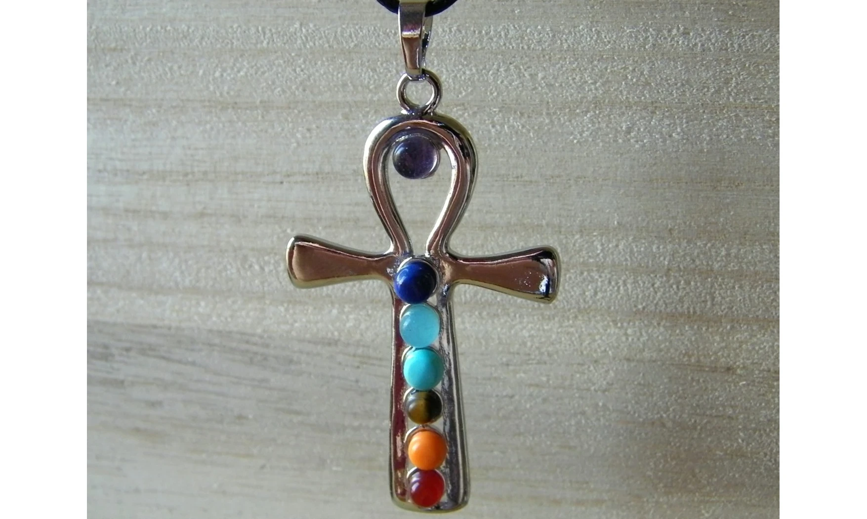 Croix de Vie pendentif 7 Chakras pierres