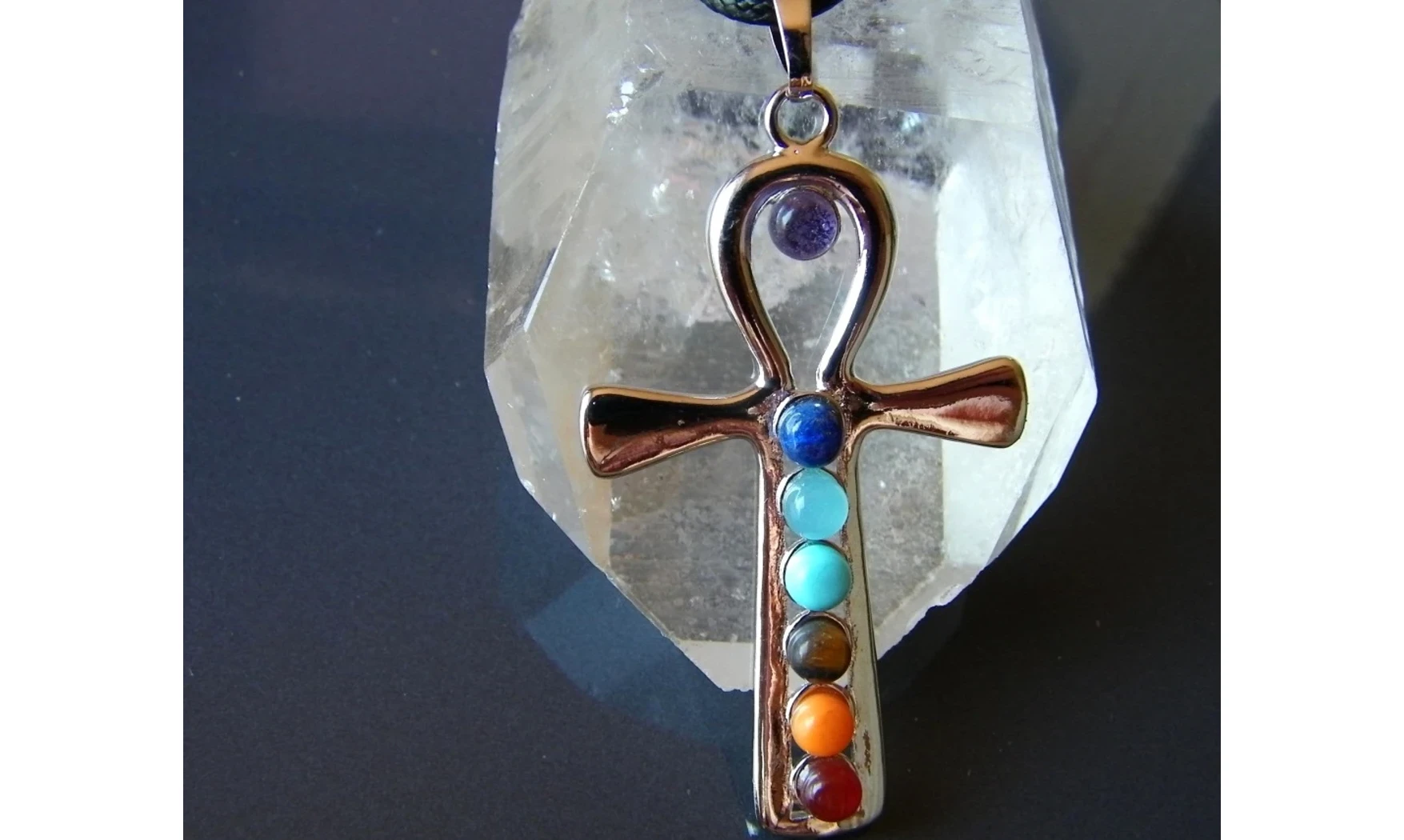 Croix de Vie pendentif 7 Chakras pierres
