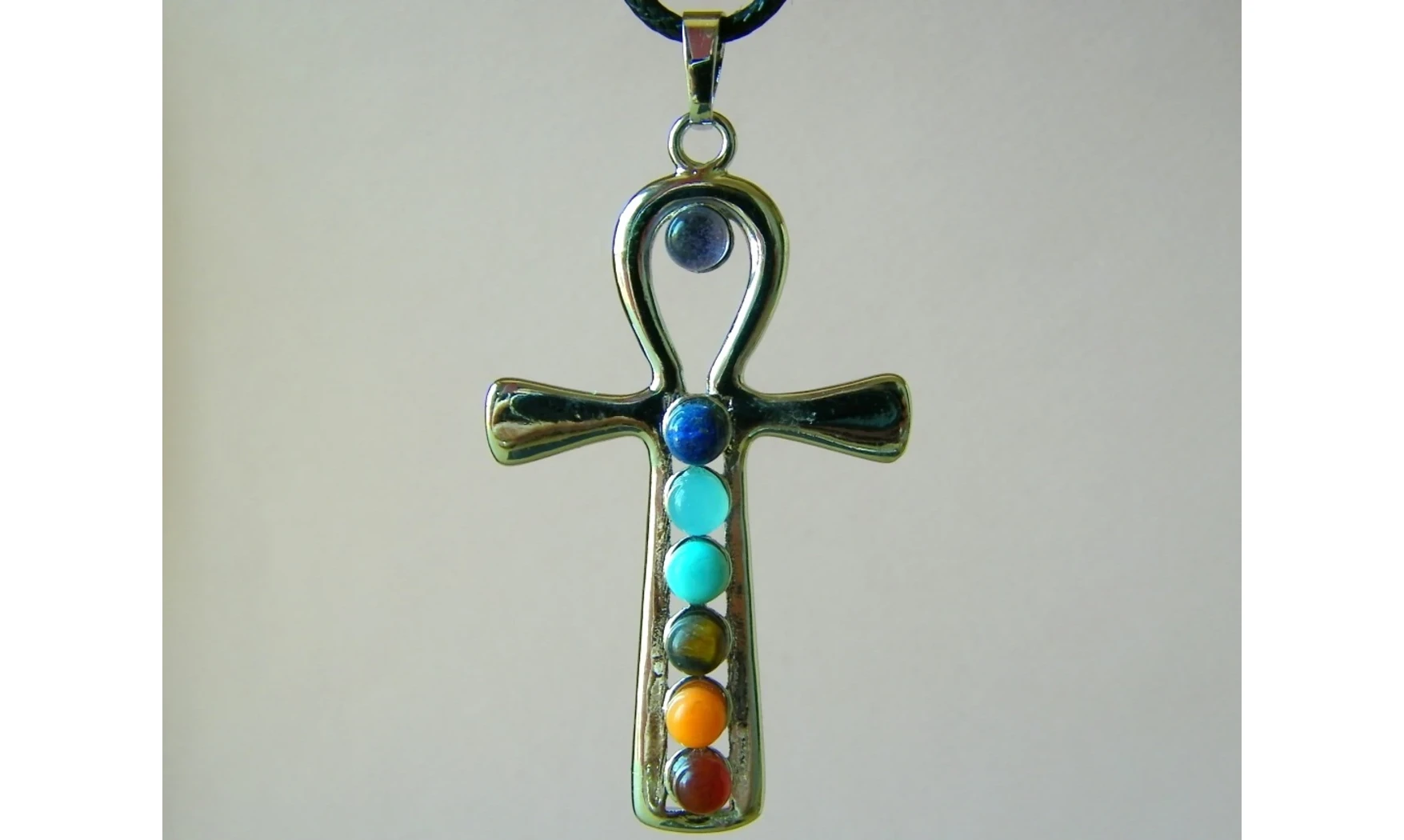 Croix de Vie pendentif 7 Chakras pierres