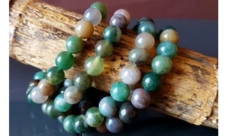 Moss Agate Round beads Bracelet