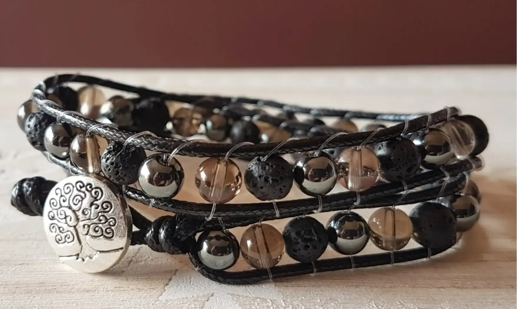 Quartz Fumé/ Hématite Bracelet pierres