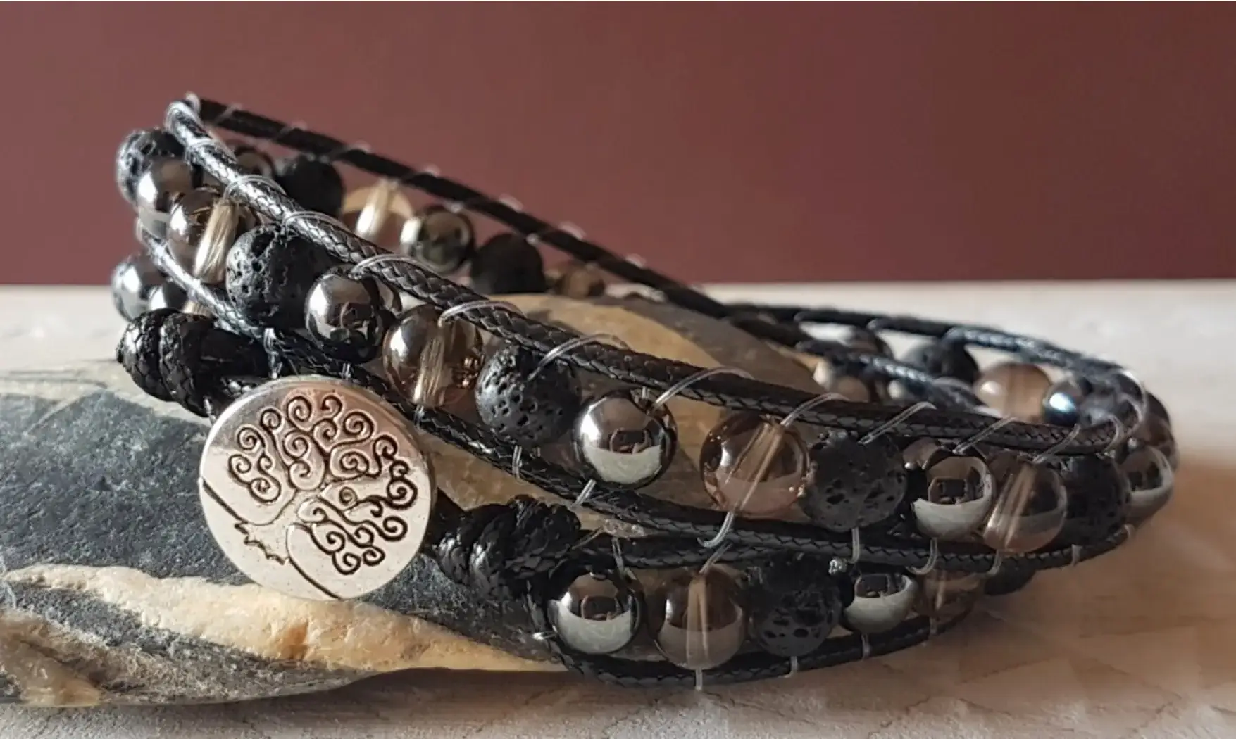 Quartz Fumé/ Hématite Bracelet pierres