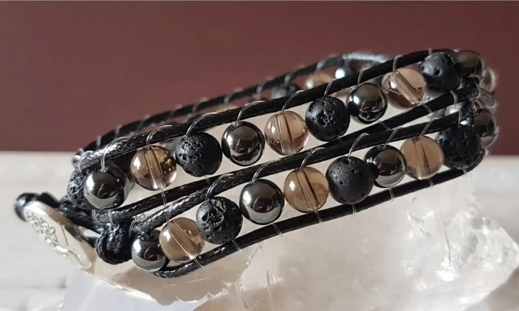 Quartz Fumé/ Hématite Bracelet pierres