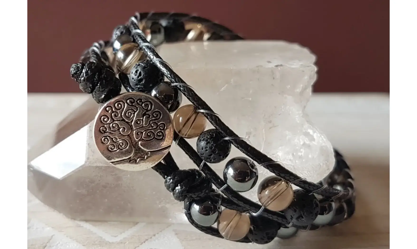 Quartz Fumé/ Hématite Bracelet pierres