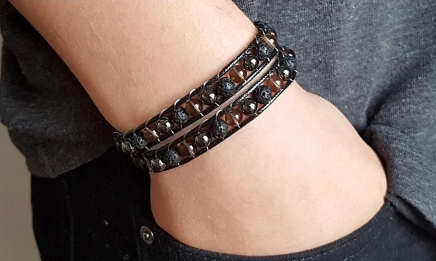 Quartz Fumé/ Hématite Bracelet pierres
