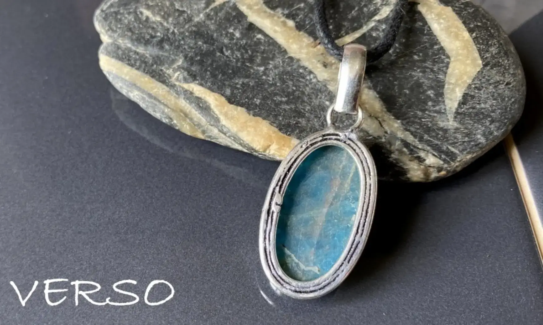 Apatite bleue pendentif & Argent 6