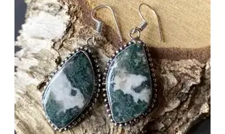 Moss Agate 925 Silver plated Earring