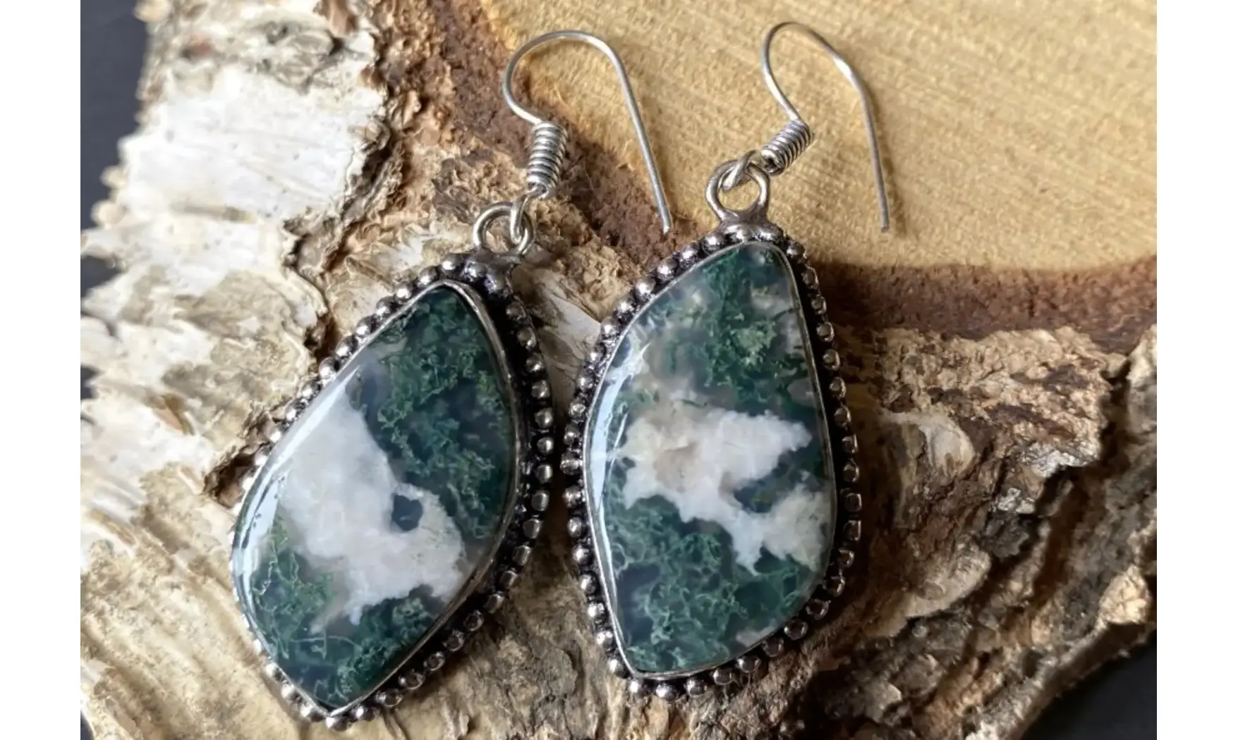 Moss Agate 925 Silver plated Earring