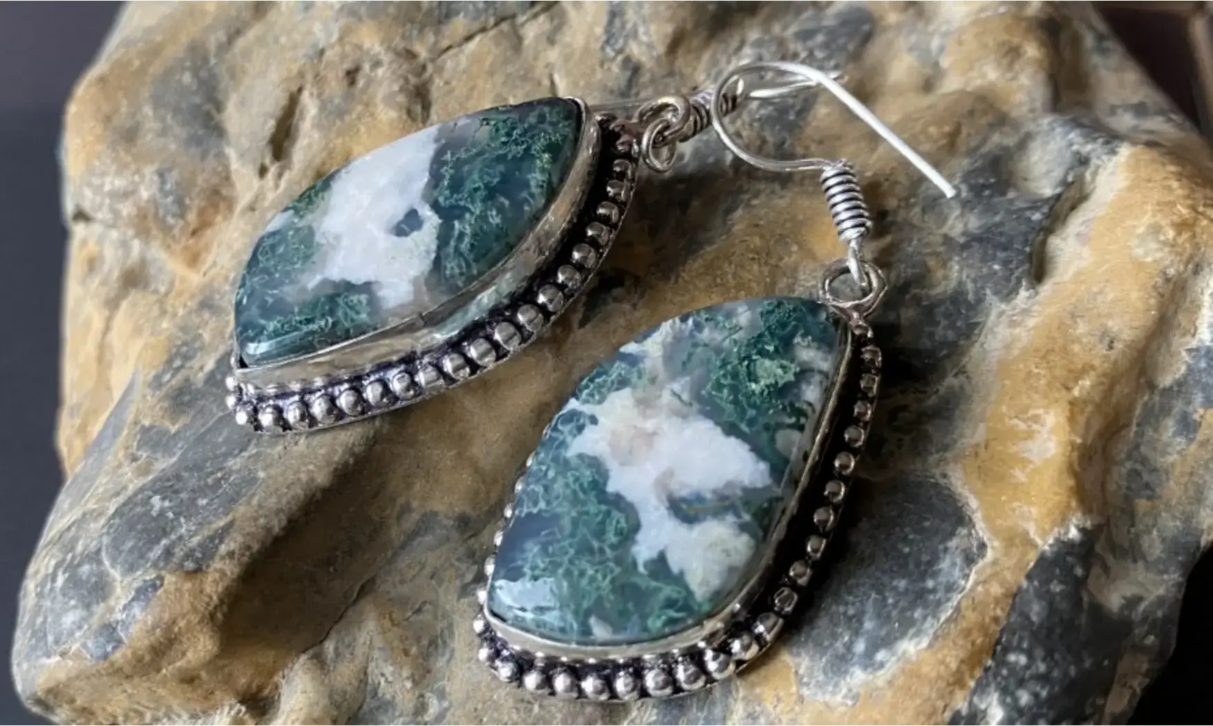 Moss Agate 925 Silver plated Earring