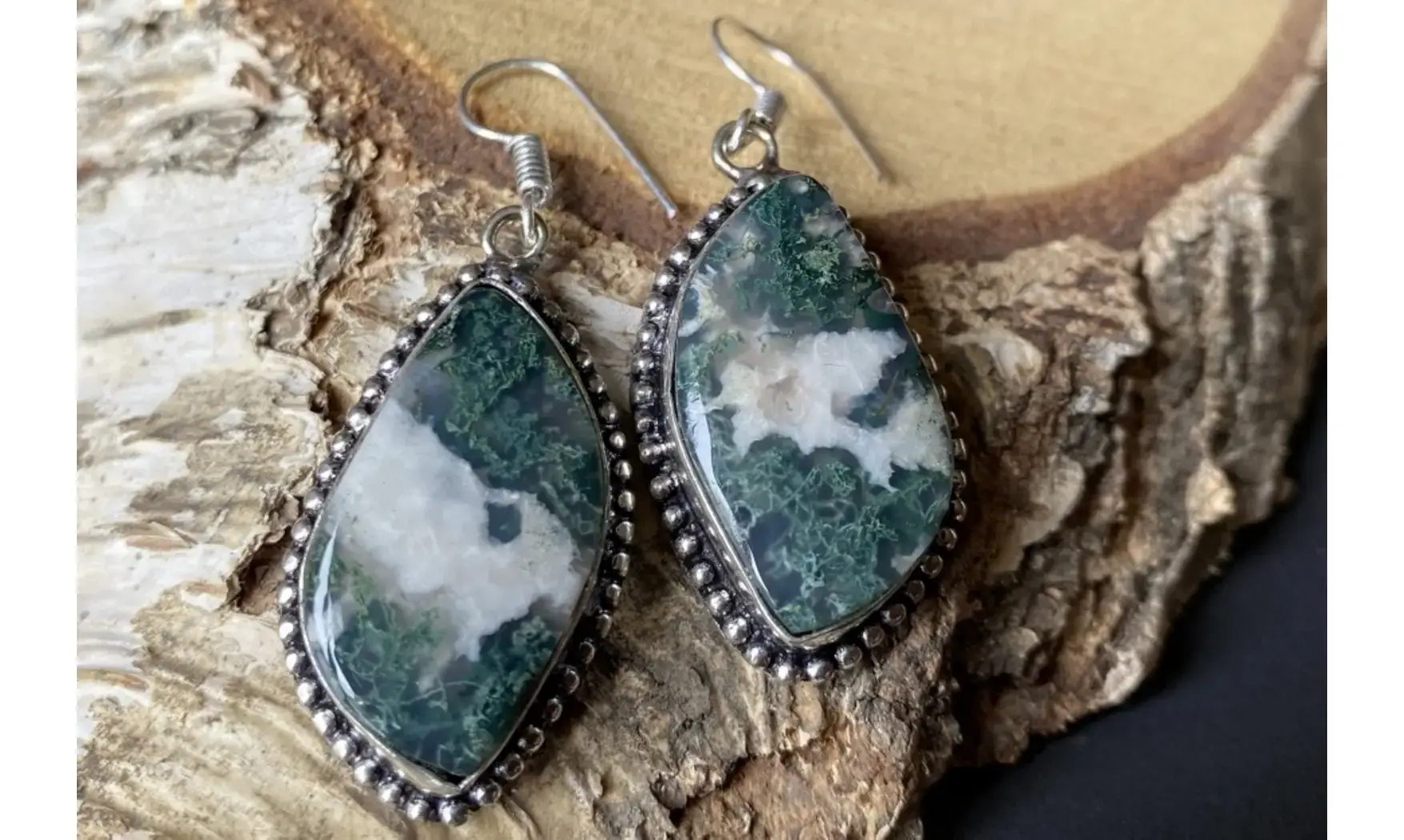 Moss Agate 925 Silver plated Earring