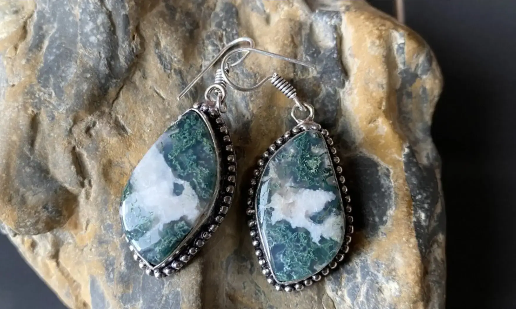 Moss Agate 925 Silver plated Earring