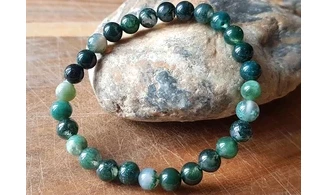 Moss Agate Round beads Bracelet