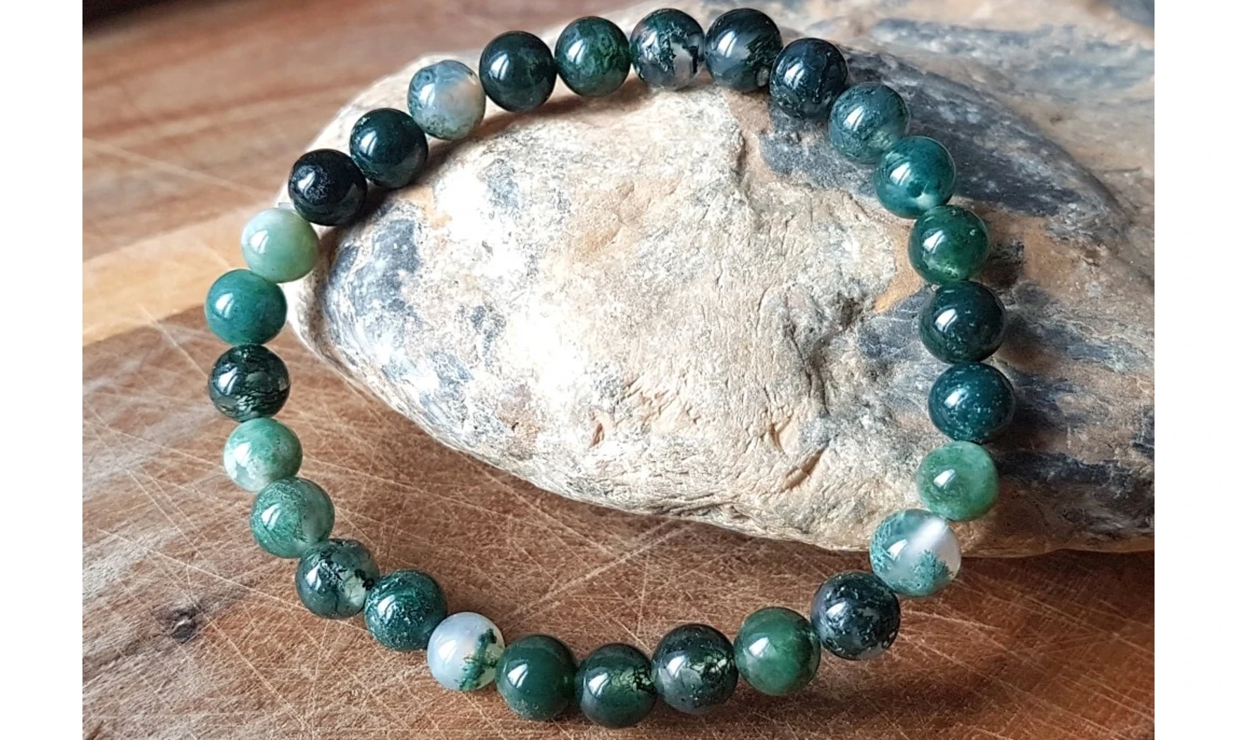 Moss Agate Round beads Bracelet