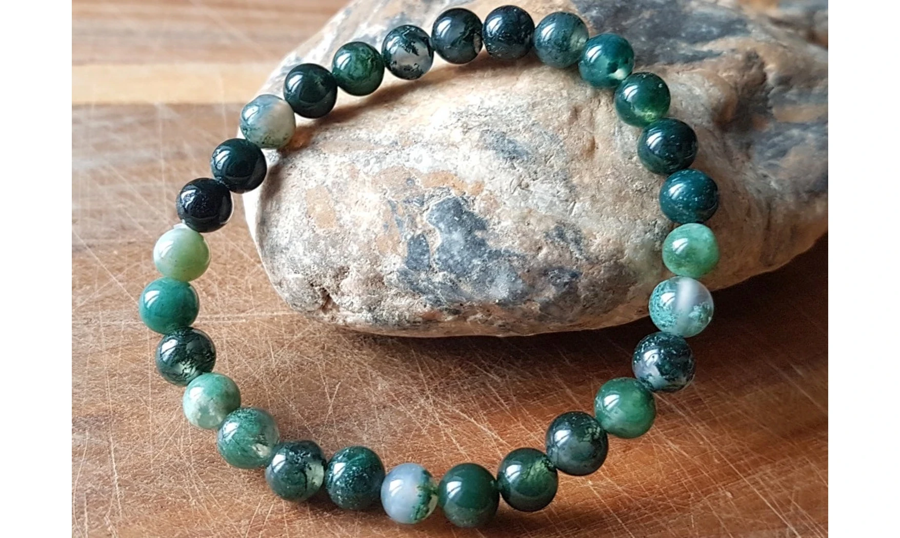 Moss Agate Round beads Bracelet