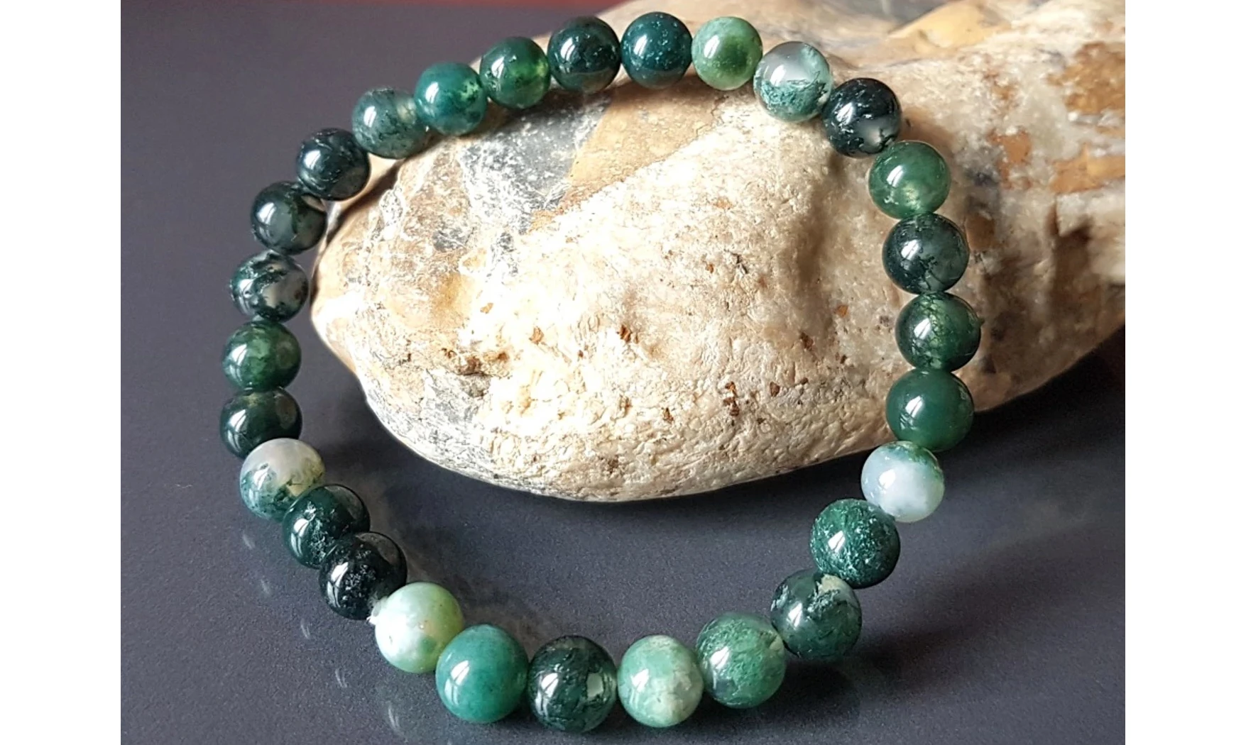 Moss Agate Round beads Bracelet