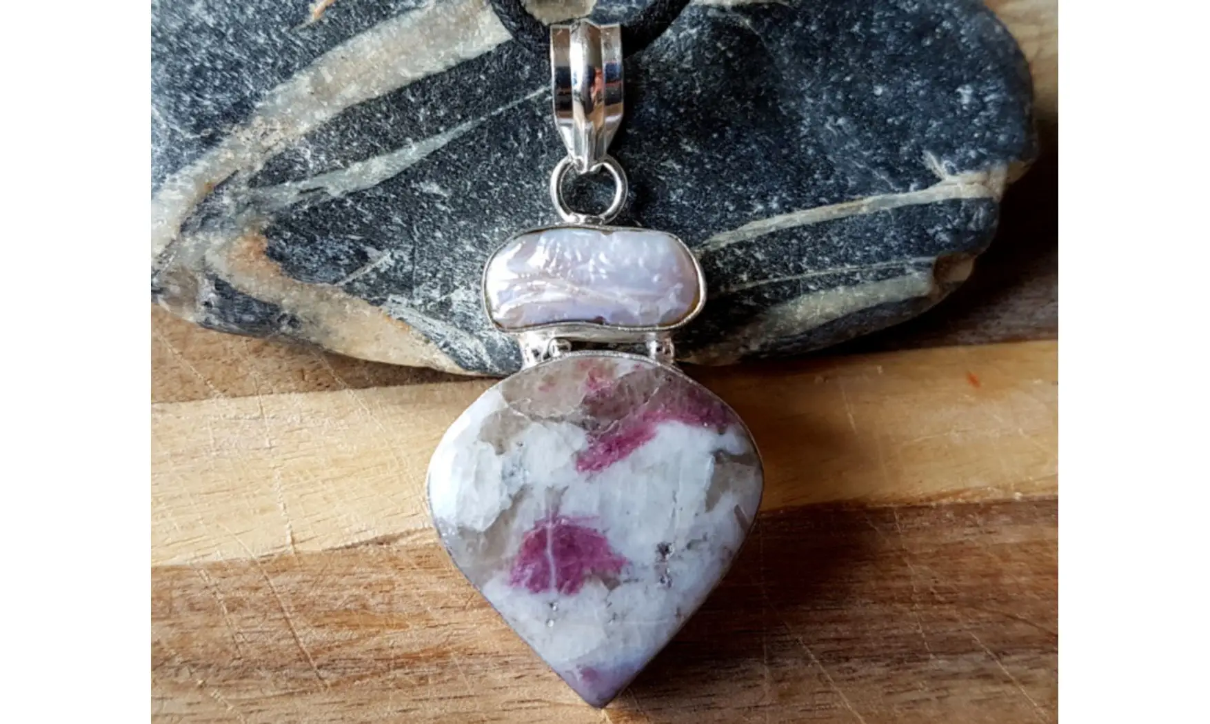 Tourmaline rose pendentif & Argent