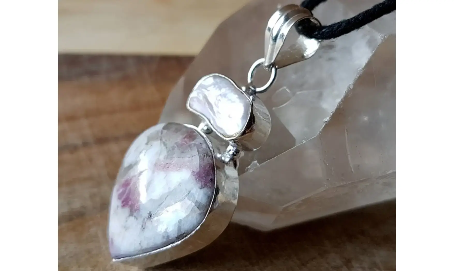 Tourmaline rose pendentif & Argent