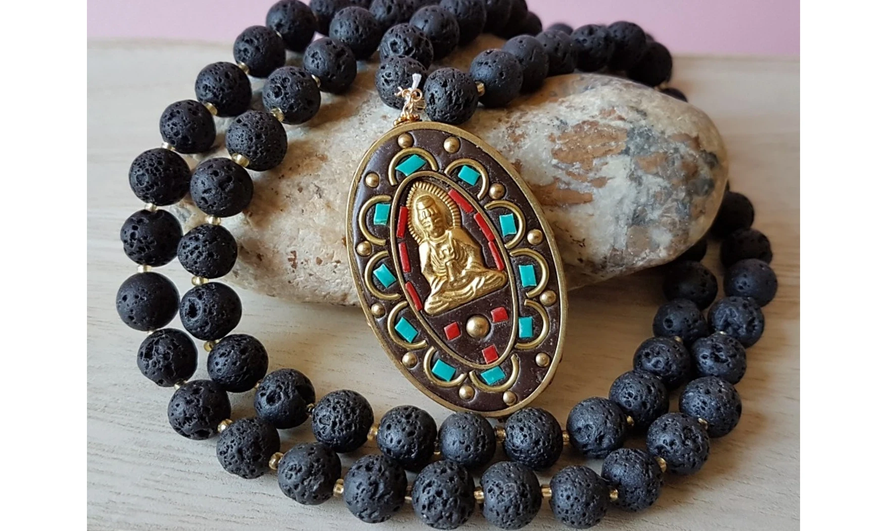 Rock lava Buddha Necklace