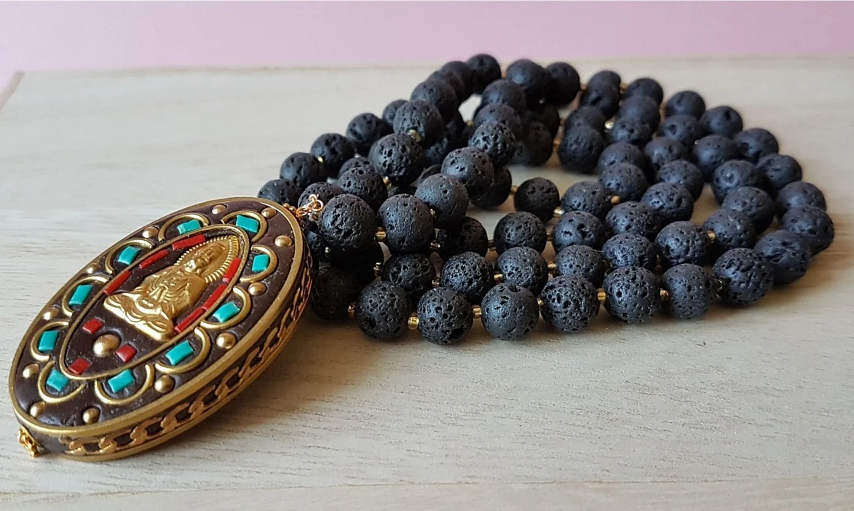Rock lava Buddha Necklace