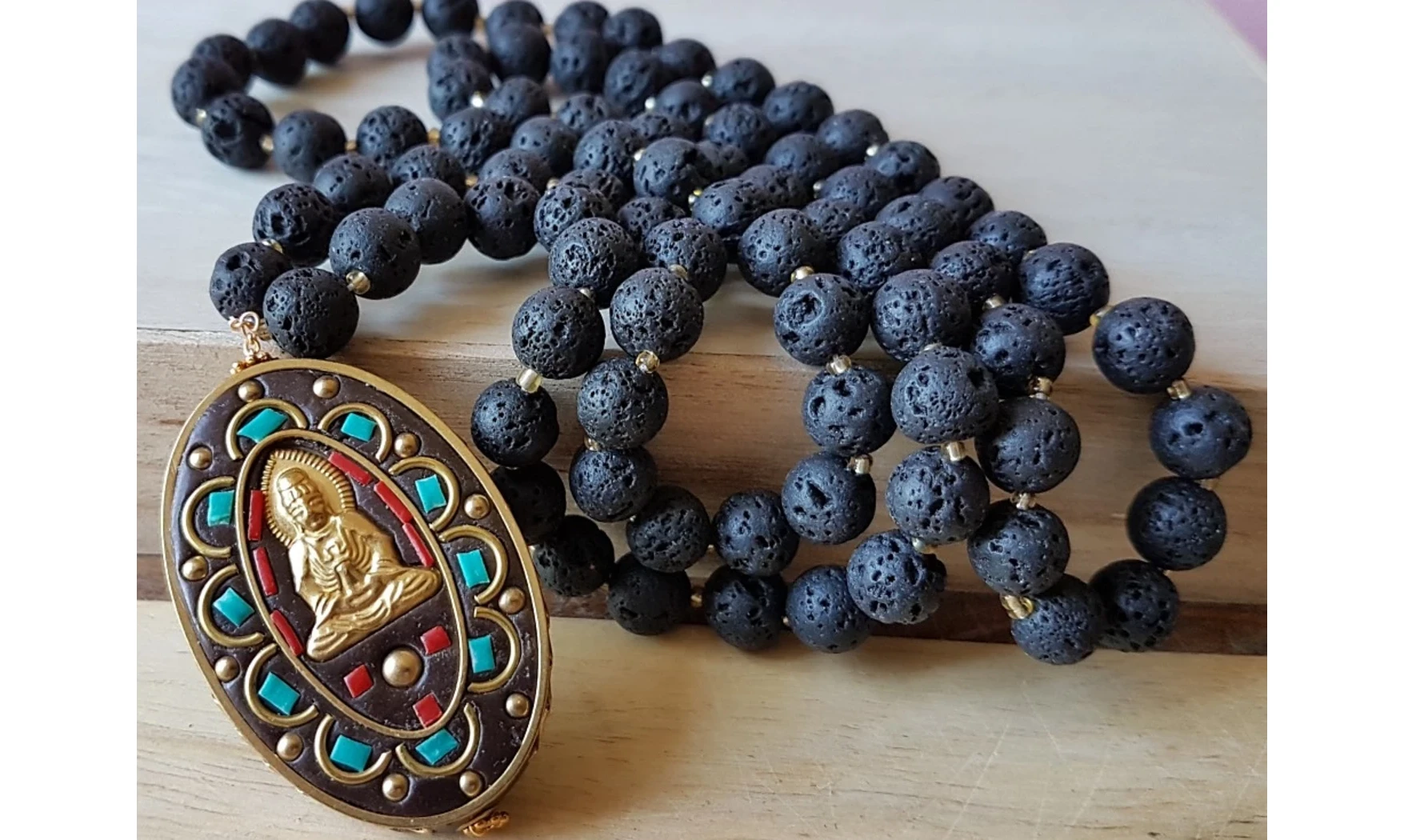 Rock lava Buddha Necklace