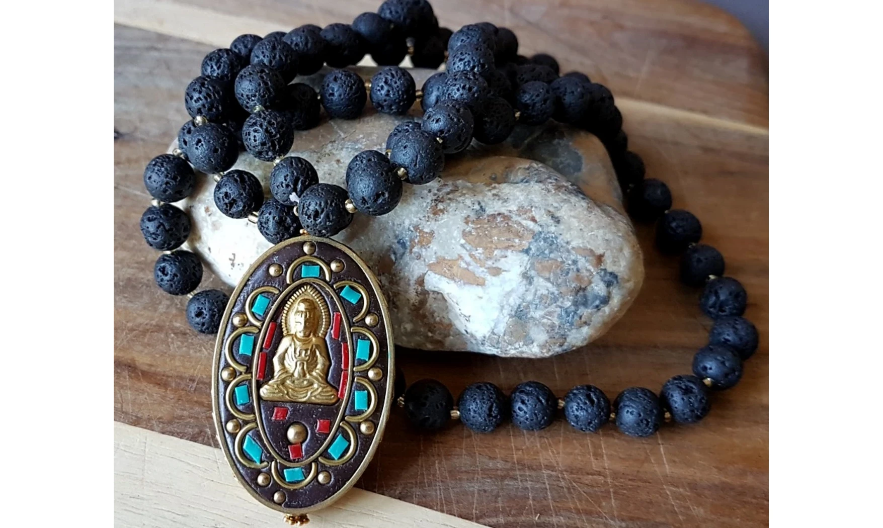 Rock lava Buddha Necklace