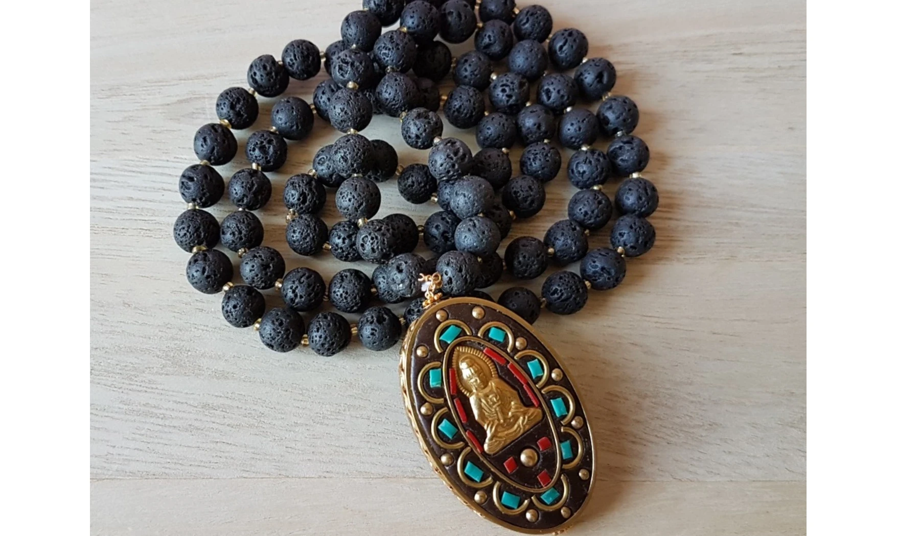 Rock lava Buddha Necklace