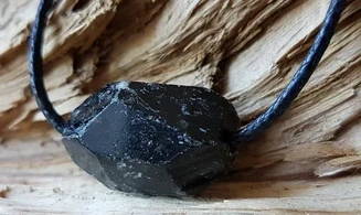 Black Tourmaline stone drilled pendant