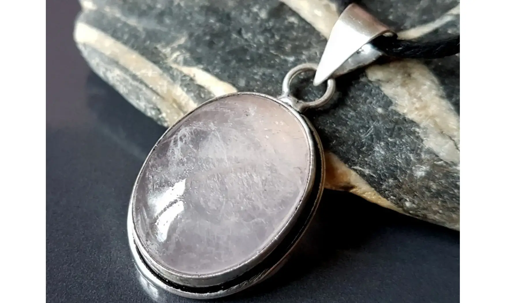 Quartz rose pierre pendentif Argent 1