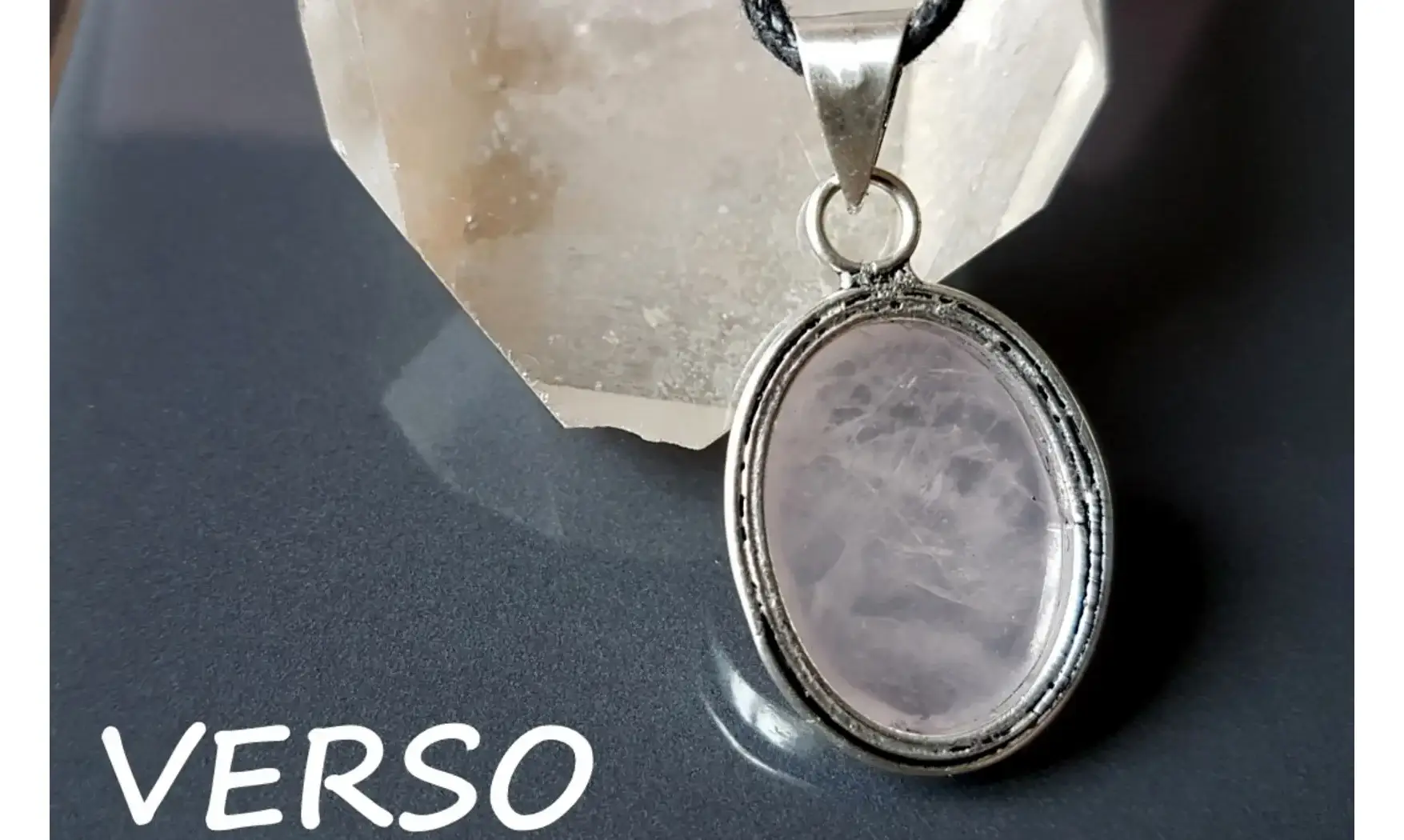 Quartz rose pierre pendentif Argent 1