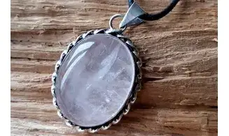 Quartz rose pierre pendentif Argent 3