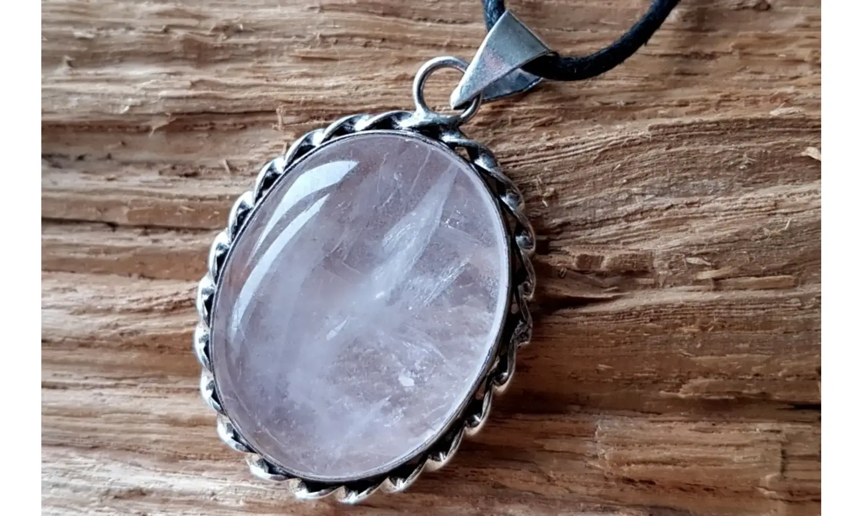 Quartz rose pierre pendentif Argent 3