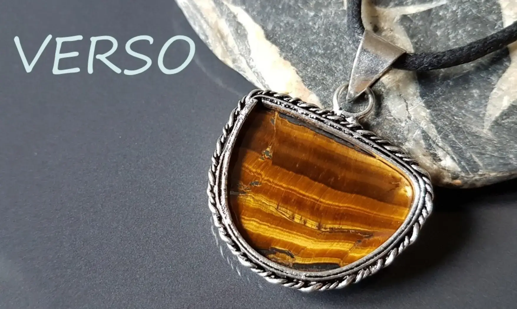 Oeil de Tigre 4 pendentif & Argent