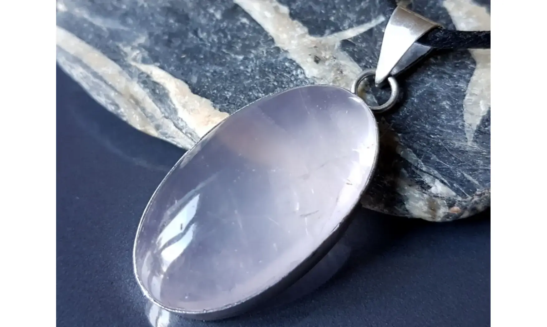 Quartz rose pierre pendentif Argent 5