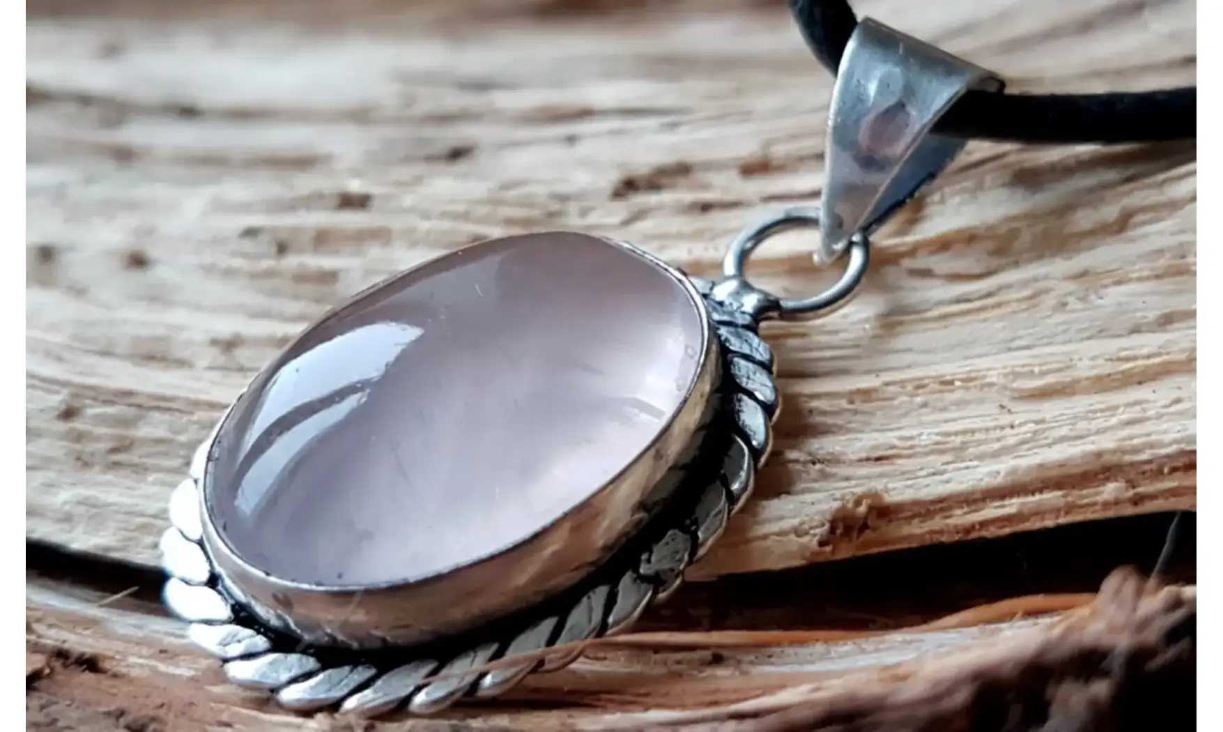 Quartz rose pierre pendentif Argent 7