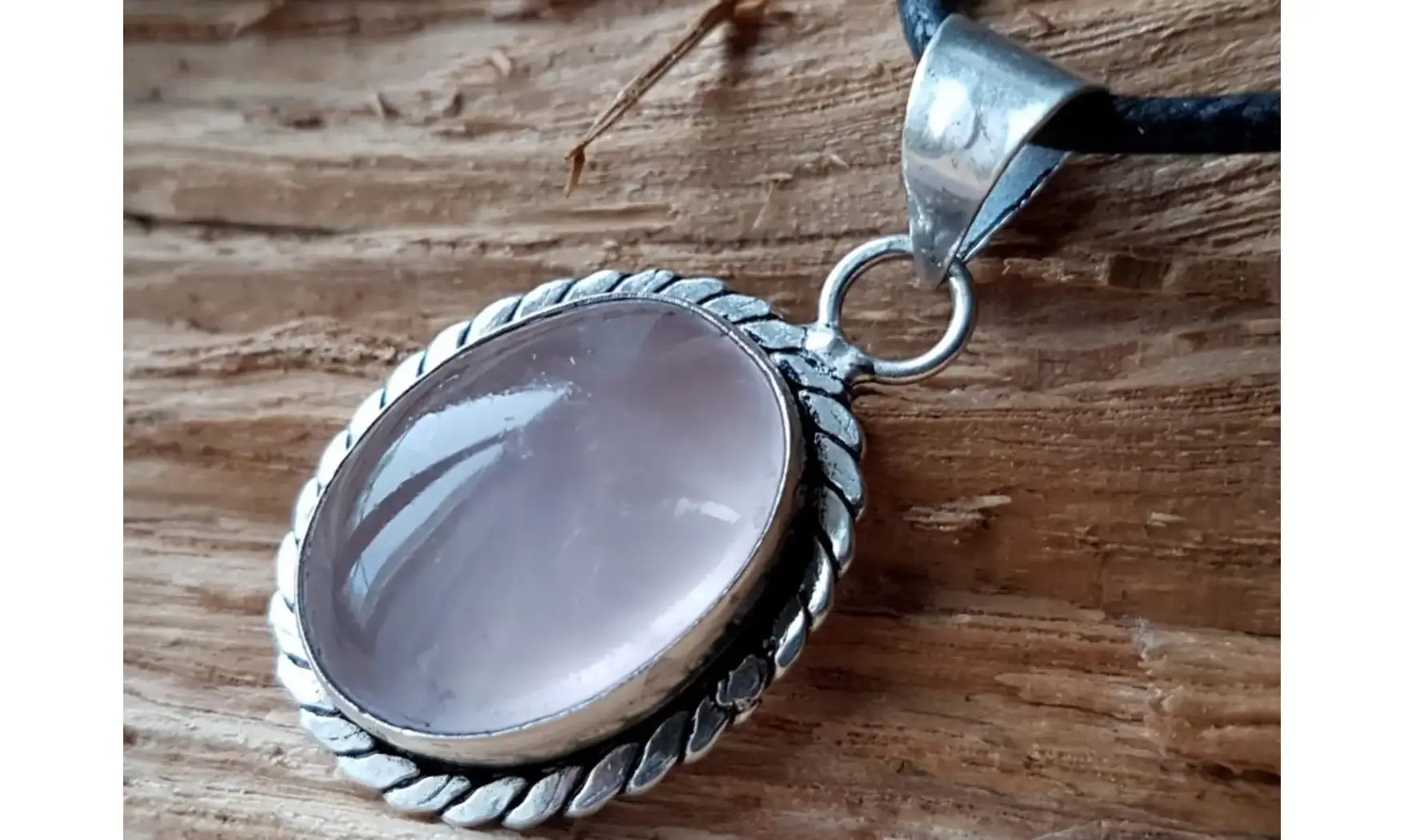 Quartz rose pierre pendentif Argent 7